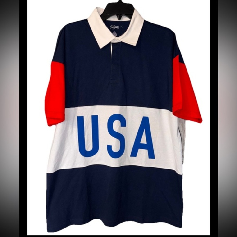 City Streets Polo Men’s Large Gray Short Sleeve Collared Colorblock USA Rugby